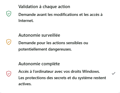 Les différents modes d'autonomies pour votre agent.